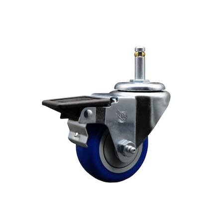 Service Caster 3'' Blue Polyurethane Wheel Swivel 7/16'' Grip Ring Stem Caster with Brake SCC-GR20S314-PPUB-BLUE-PLB-716138